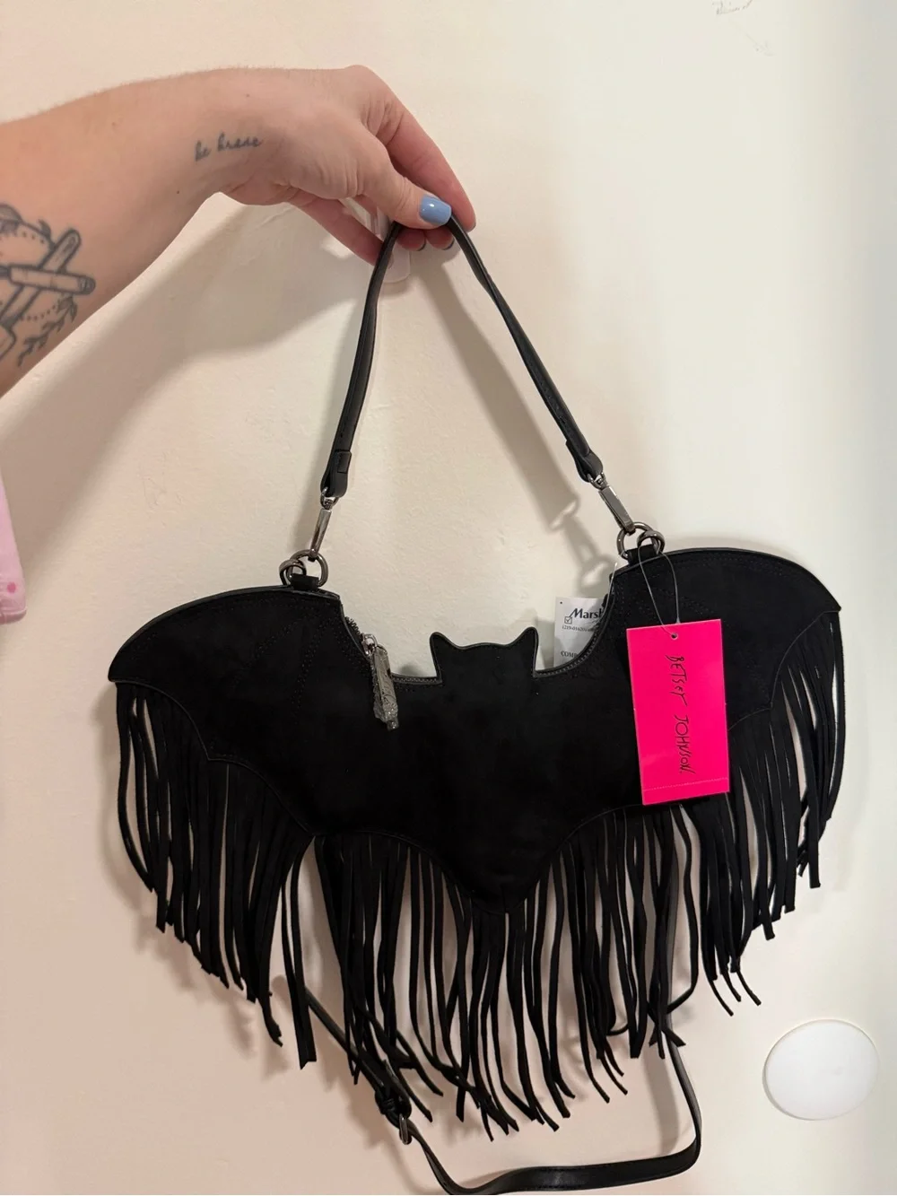 Betsey Johnson Black Bat Fringe Shoulder Bag